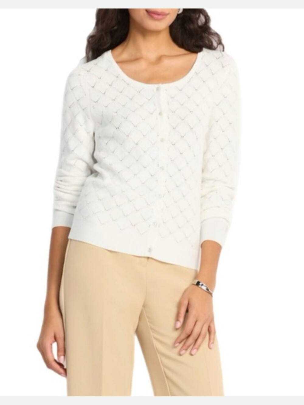 Lety & Me Jacket Button Front Pointelle Cardigan- M